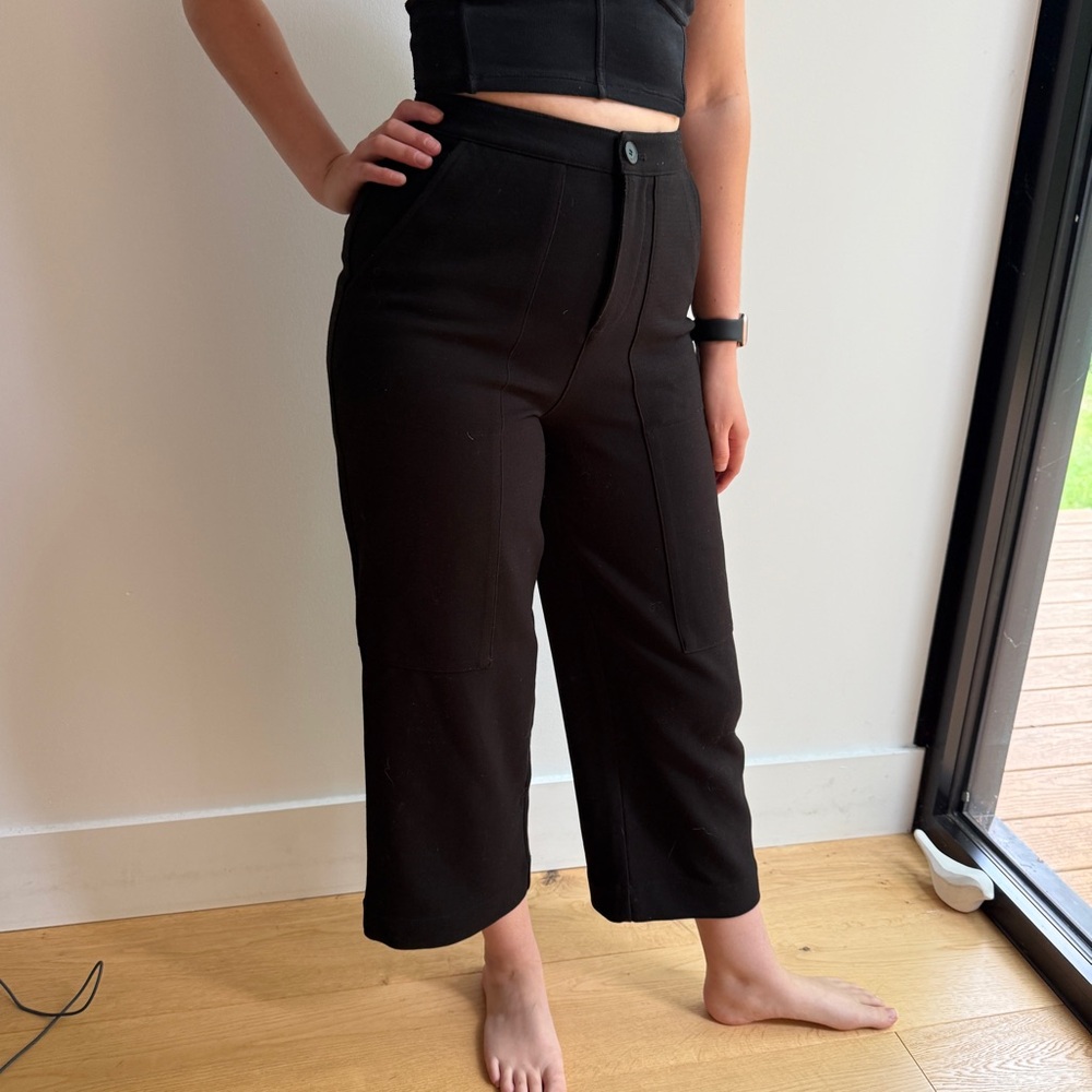 OAK + FORT BLACK WIDE LEG HIGH RISE CROP PANT - 2